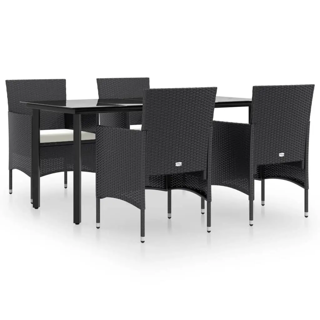 Garden Dining Set 5 Piece PE Rattan Outdoor Furniture Table and Chairs with Cushions Black
