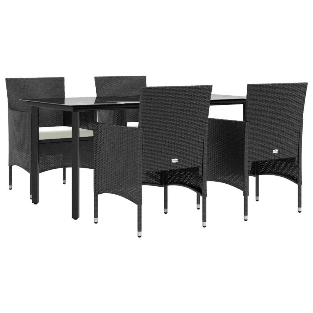 Garden Dining Set 5 Piece PE Rattan Outdoor Furniture Table and Chairs with Cushions Black