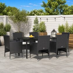 7 Piece Garden Dining Set Black Outdoor Furniture with Cushions Patio Table
