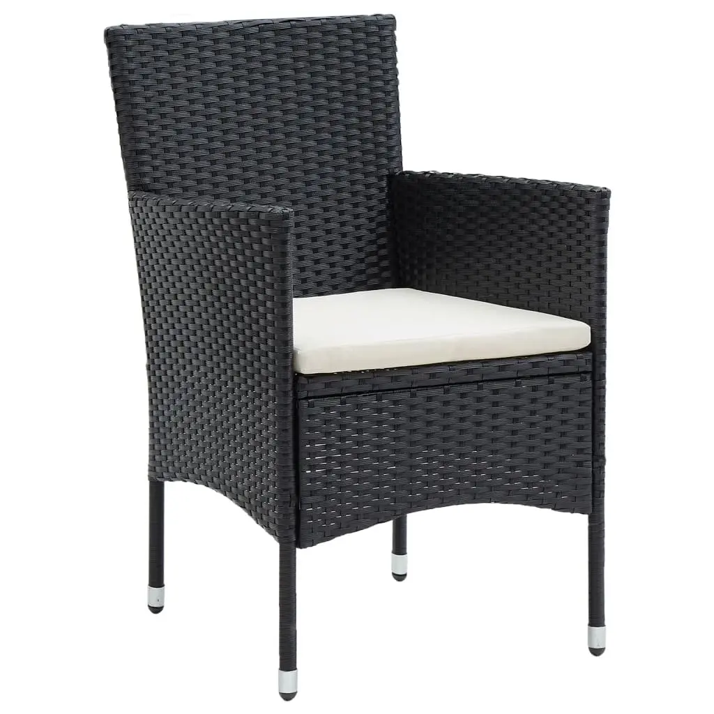 7 Piece Garden Dining Set PE Rattan Powder-Coated Steel Black Outdoor Furniture with Cushions