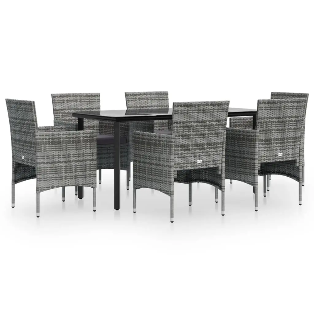 7 Piece Garden Dining Set Outdoor Furniture PE Rattan Powder Coated Steel Tempered Glass Grey Black