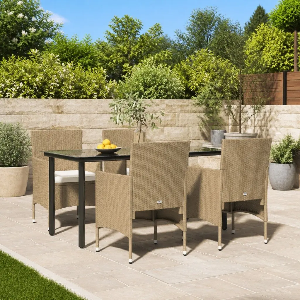 Garden Dining Set PE Rattan 5 Piece Outdoor Furniture Beige Black