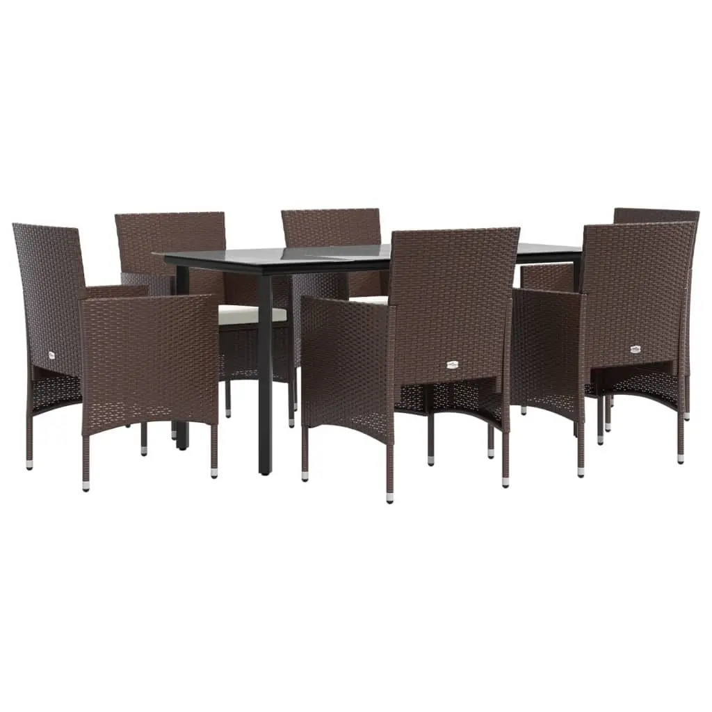 7 Piece Garden Dining Set Outdoor Furniture with Cushions Brown Black