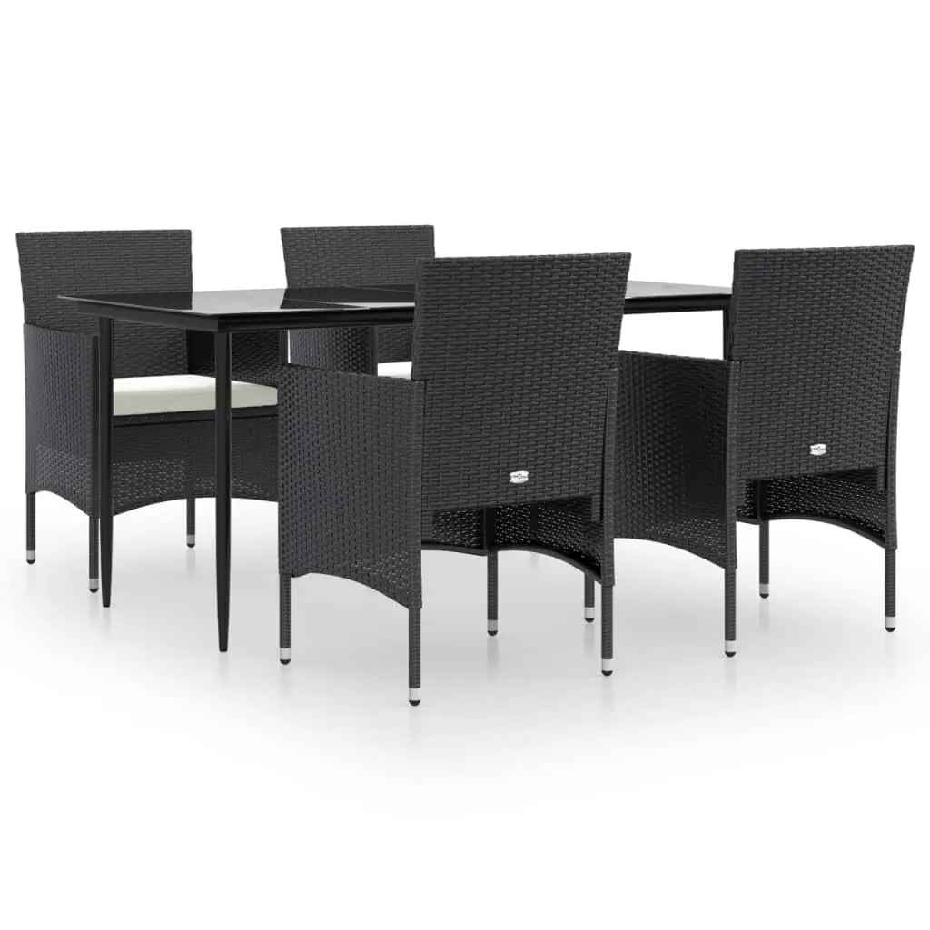 Outdoor Dining Set 5 Piece Black Rattan Table and Chairs with Cushions Powder Coated Steel Frame