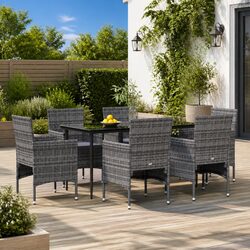 7 Piece Outdoor Garden Dining Set Grey Black Chairs Table Cushions Patio