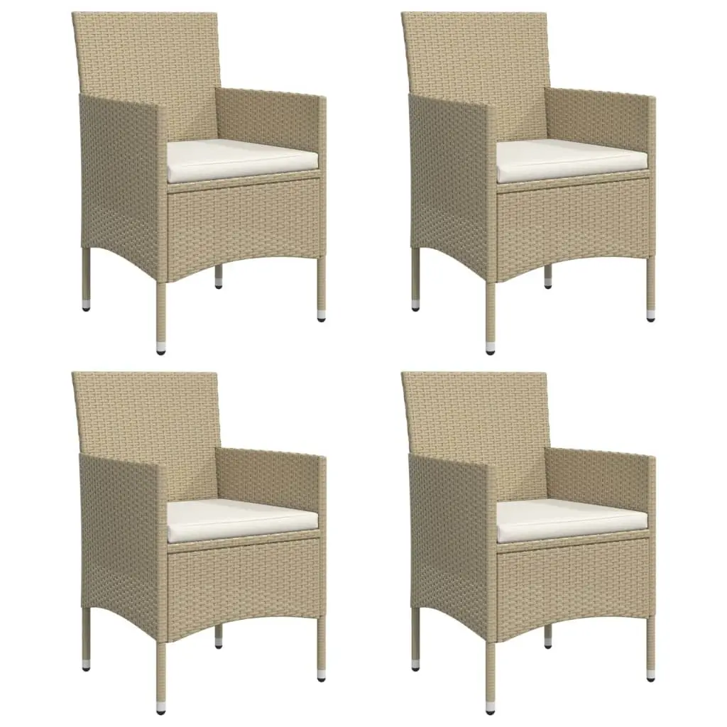 5 Piece Garden Dining Set PE Rattan Chairs Table Cushions Beige Black
