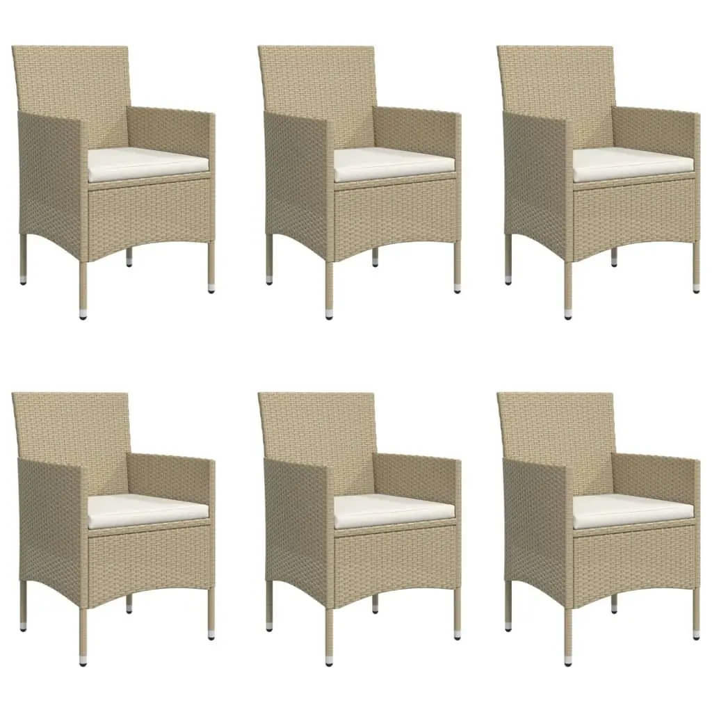 7 Piece Outdoor Dining Set PE Rattan Steel Frame Tempered Glass Table Beige