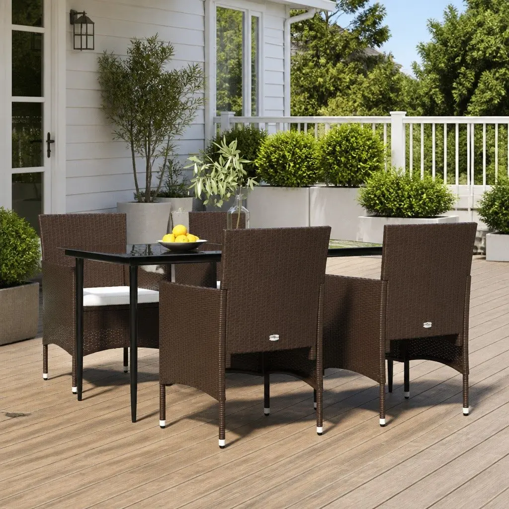Outdoor Furniture Set 5 Piece Brown Sturdy PE Rattan Table Chairs Cushions