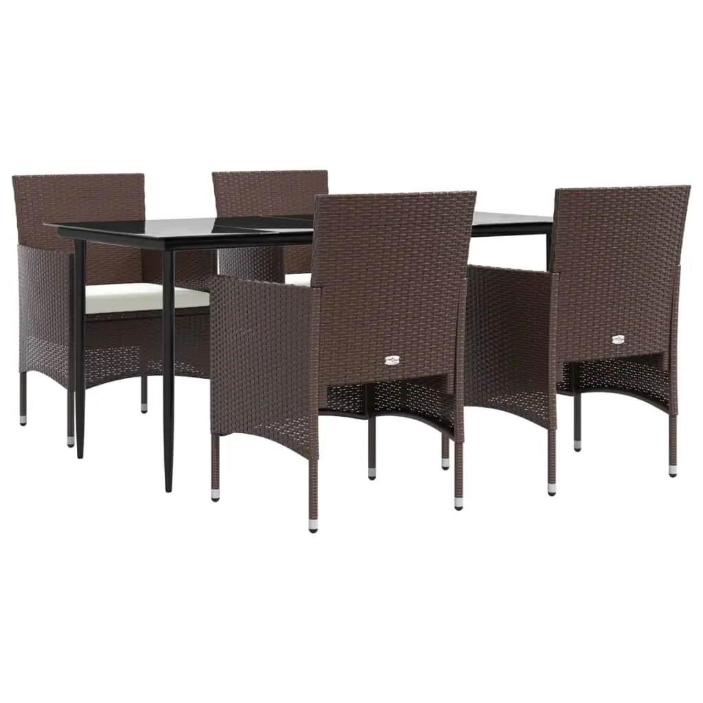 Outdoor Furniture Set 5 Piece Brown Sturdy PE Rattan Table Chairs Cushions