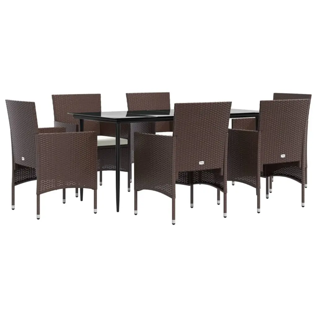 7 Piece Outdoor Garden Dining Set PE Rattan Brown Black with Cushions