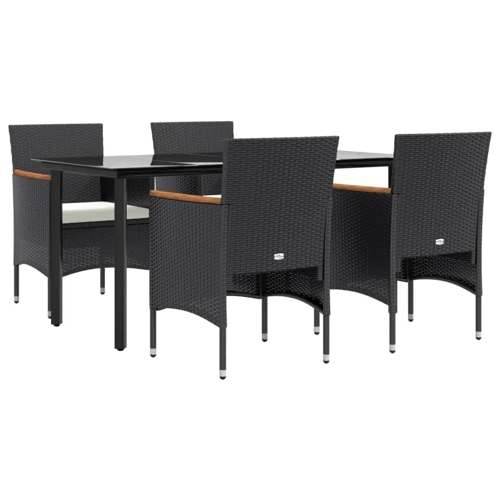 Outdoor Garden Dining Set PE Rattan Powder-coated Steel 5 Piece Black