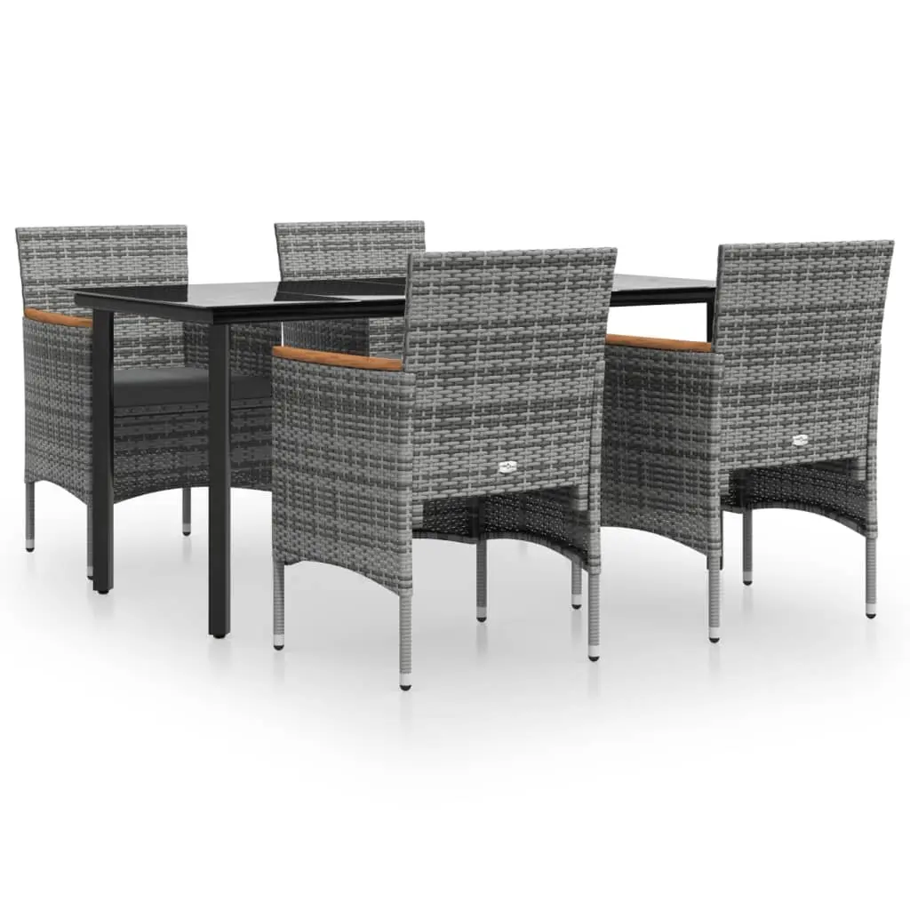 Outdoor Dining Set 5 Piece Grey Rattan Table with Cushions and Chairs Furniture