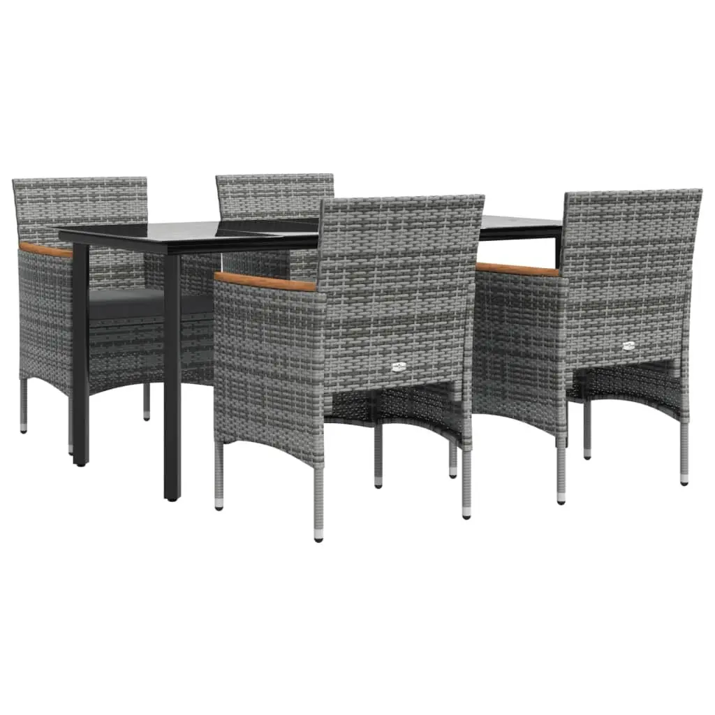Outdoor Dining Set 5 Piece Grey Rattan Table with Cushions and Chairs Furniture