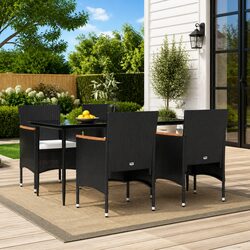 Garden Dining Set 5 Piece Outdoor Furniture Black Rattan Table Chairs Cushions