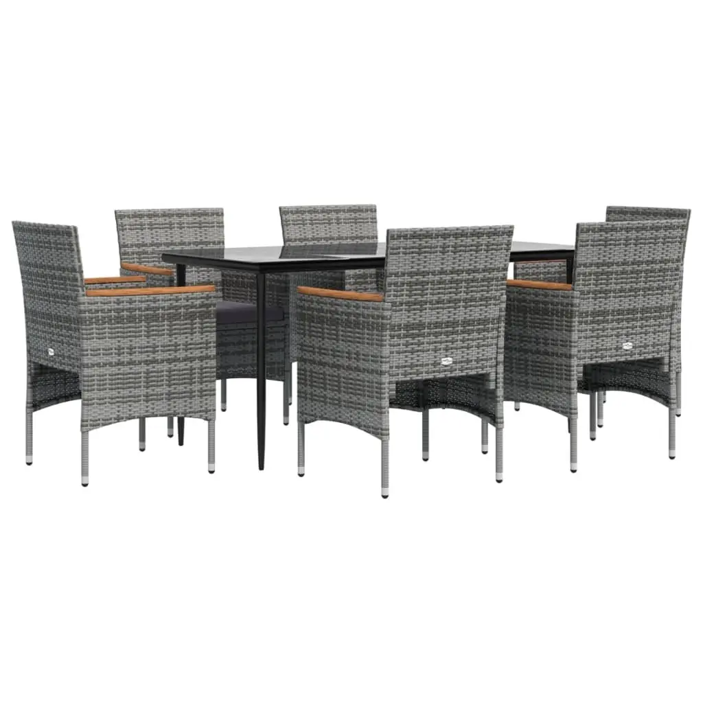 Garden Dining Set 7 Piece Weather-Resistant PE Rattan Powder-Coated Steel Grey Black