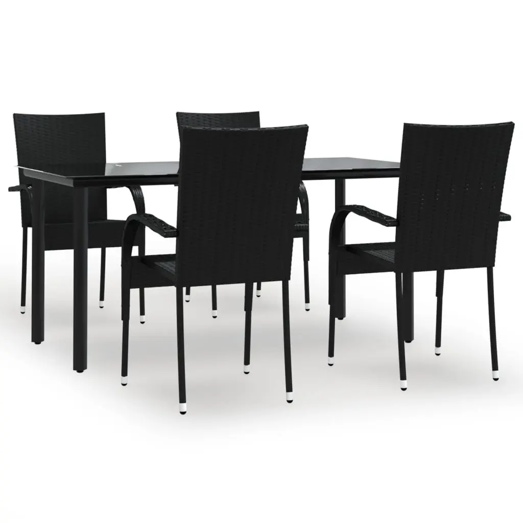 Outdoor Dining Set 5 Piece Black PE Rattan Garden Furniture Table Chairs