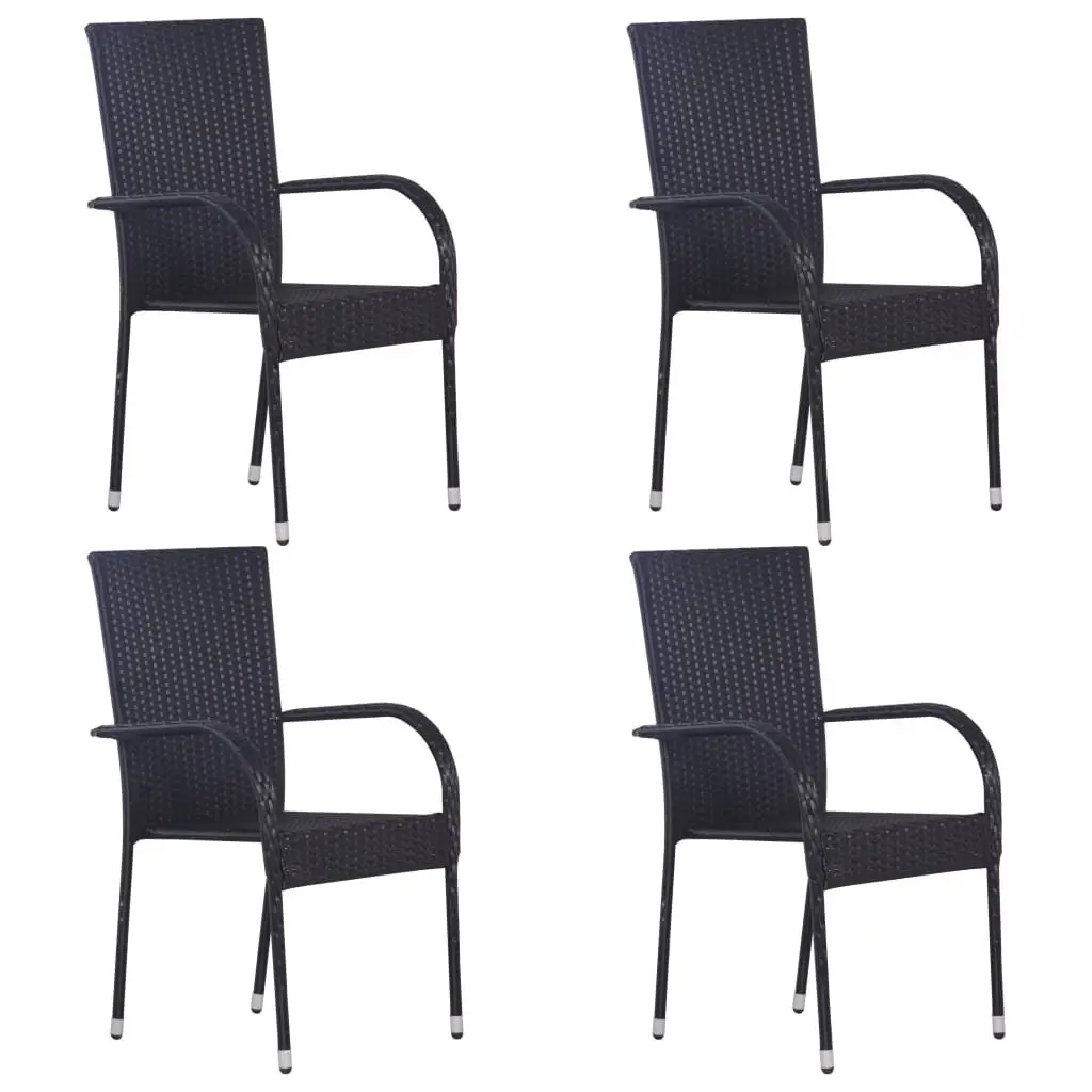 Outdoor Dining Set 5 Piece Black PE Rattan Garden Furniture Table Chairs
