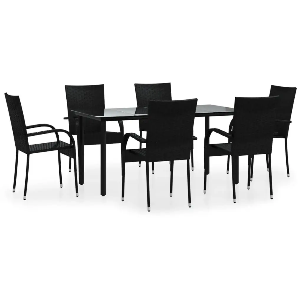 7 Piece Outdoor Dining Set PE Rattan Black Patio Garden Furniture Table Chairs