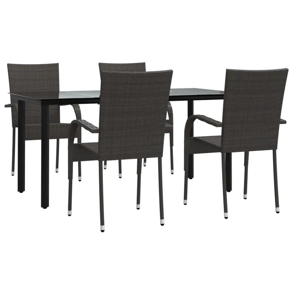 Outdoor Dining Set Poly Rattan 5 Piece Garden Furniture Brown Steel Table Chairs