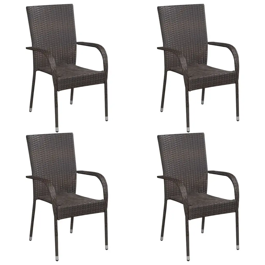Outdoor Dining Set Poly Rattan 5 Piece Garden Furniture Brown Steel Table Chairs