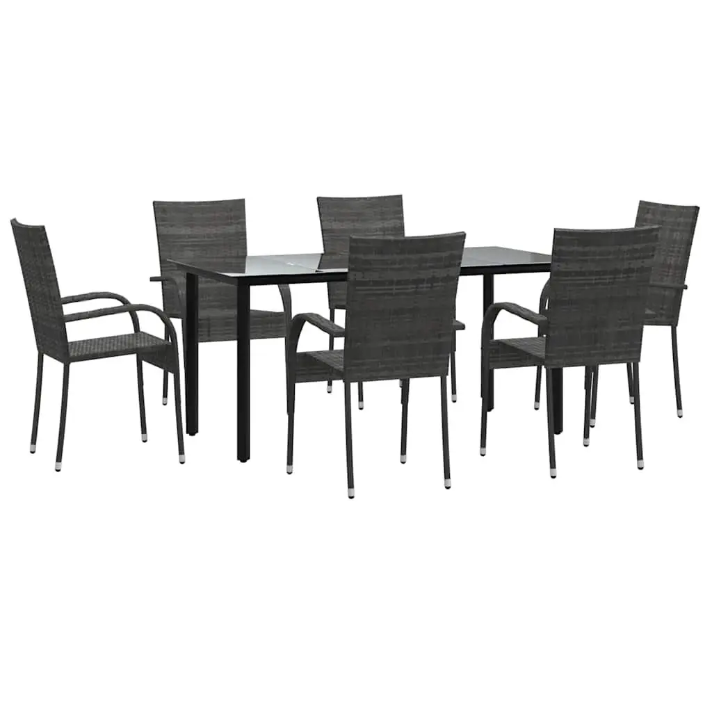 Outdoor Garden Dining Set 7 Piece Grey Poly Rattan Patio Furniture Chairs Table