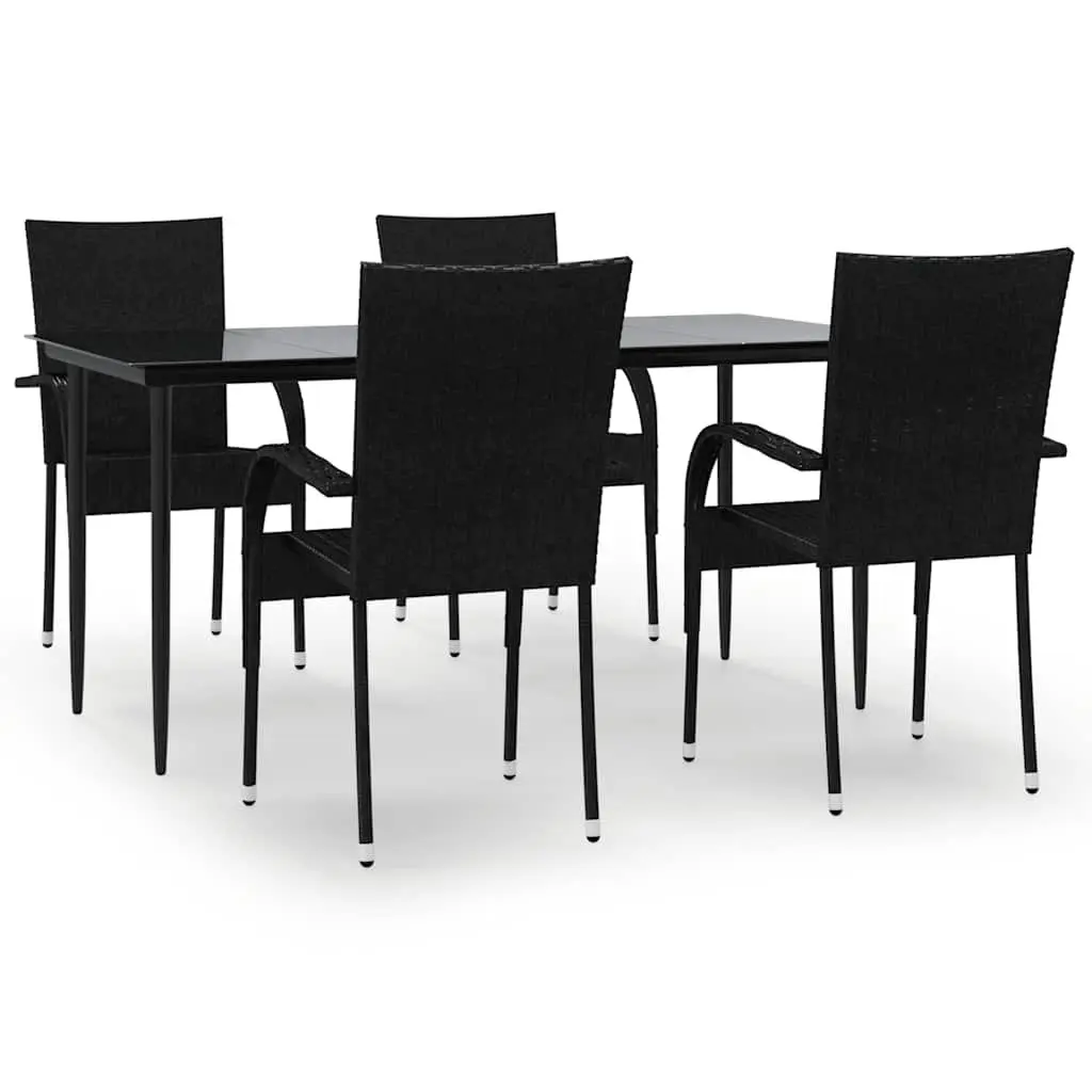 5 Piece Outdoor Dining Set Black PE Rattan Table Chairs Weather Resistant