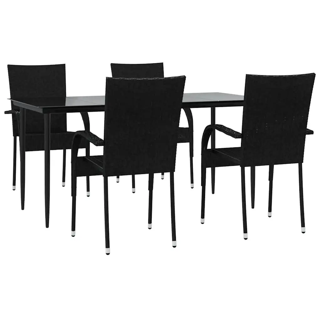 5 Piece Outdoor Dining Set Black PE Rattan Table Chairs Weather Resistant
