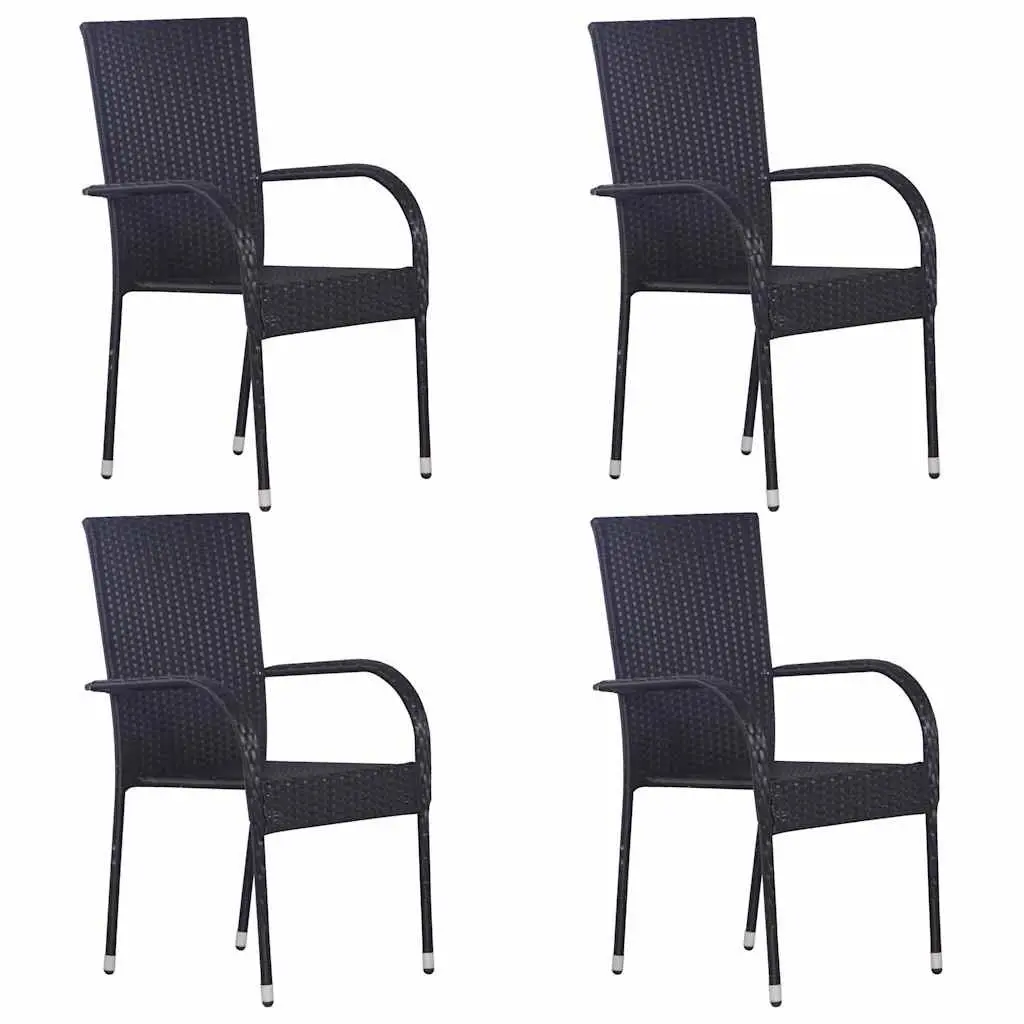 5 Piece Outdoor Dining Set Black PE Rattan Table Chairs Weather Resistant