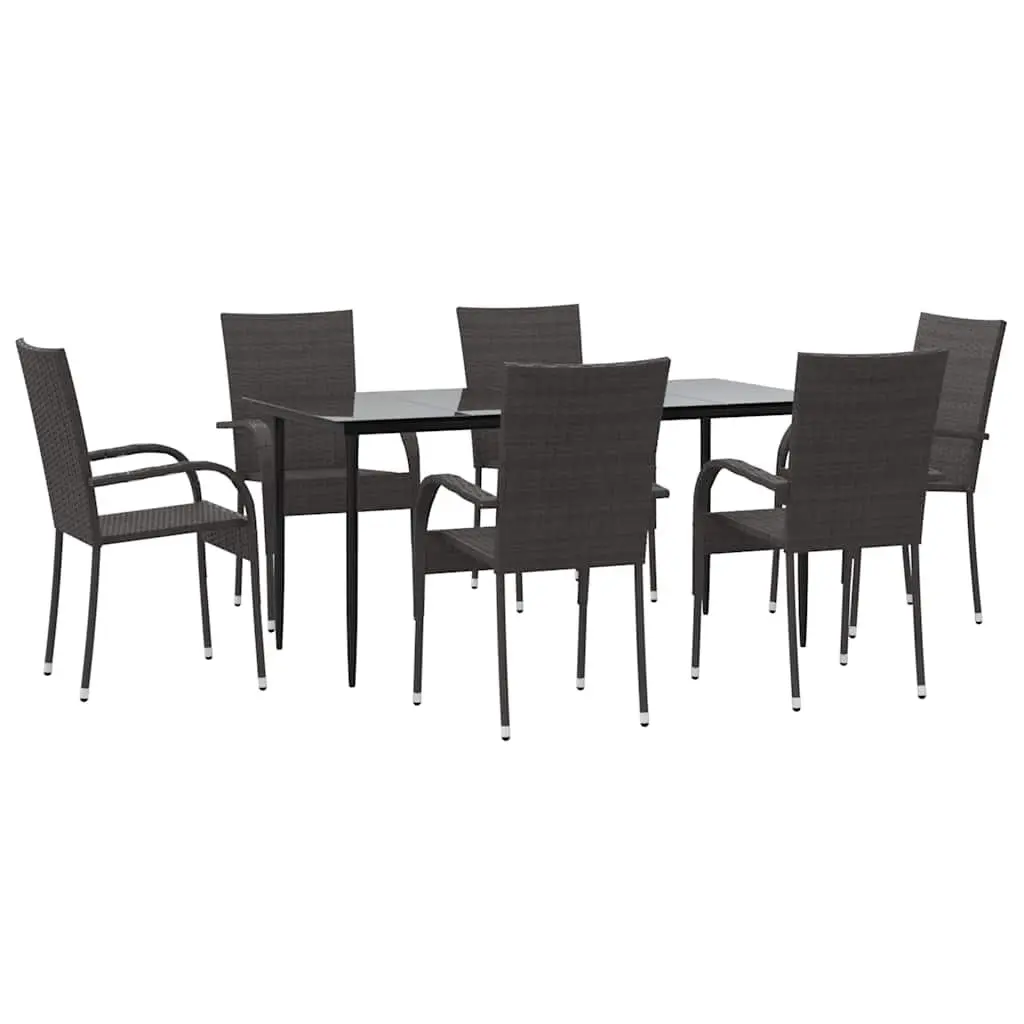 Outdoor Dining Set 7 Piece Brown Poly Rattan Garden Furniture Patio Table Chairs