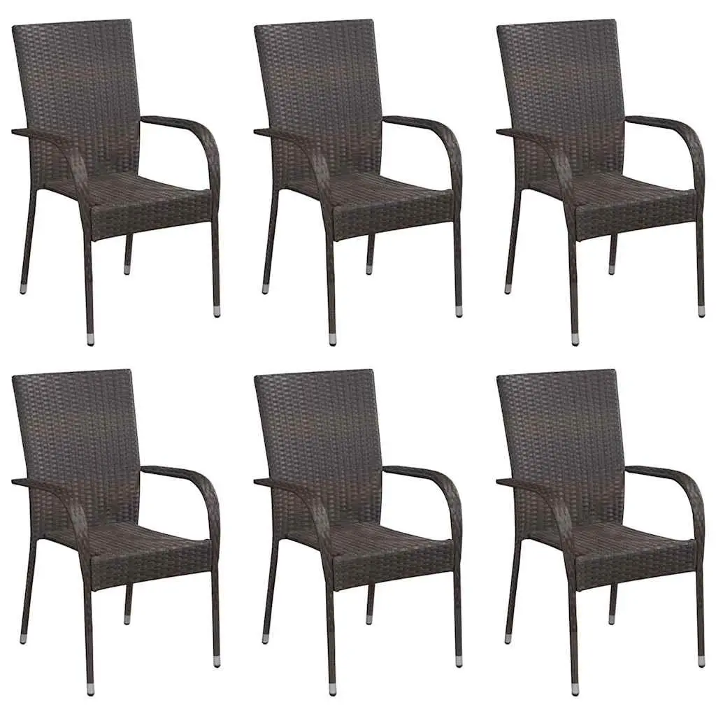 Outdoor Dining Set 7 Piece Brown Poly Rattan Garden Furniture Patio Table Chairs
