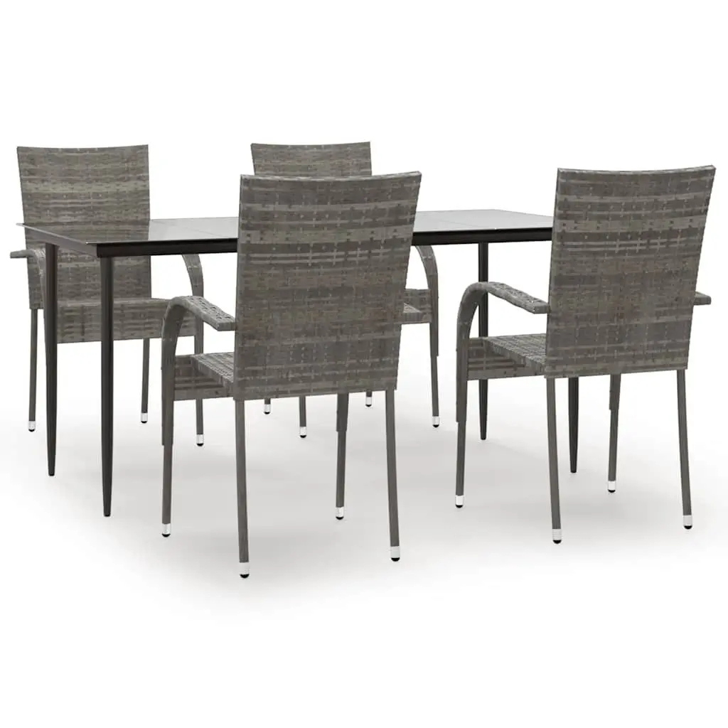 Garden Dining Set 5 Piece PE Rattan Steel Frame Tempered Glass Table Chairs Grey