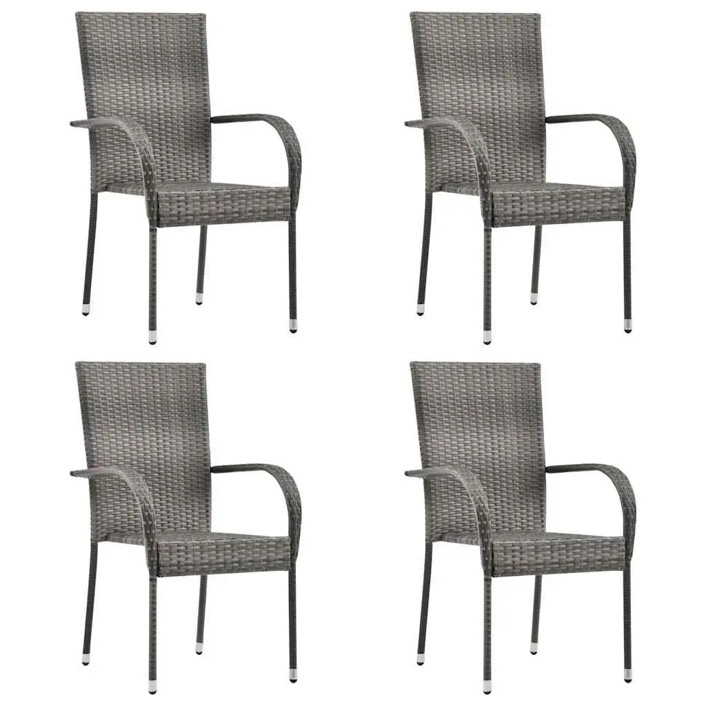 Garden Dining Set 5 Piece PE Rattan Steel Frame Tempered Glass Table Chairs Grey