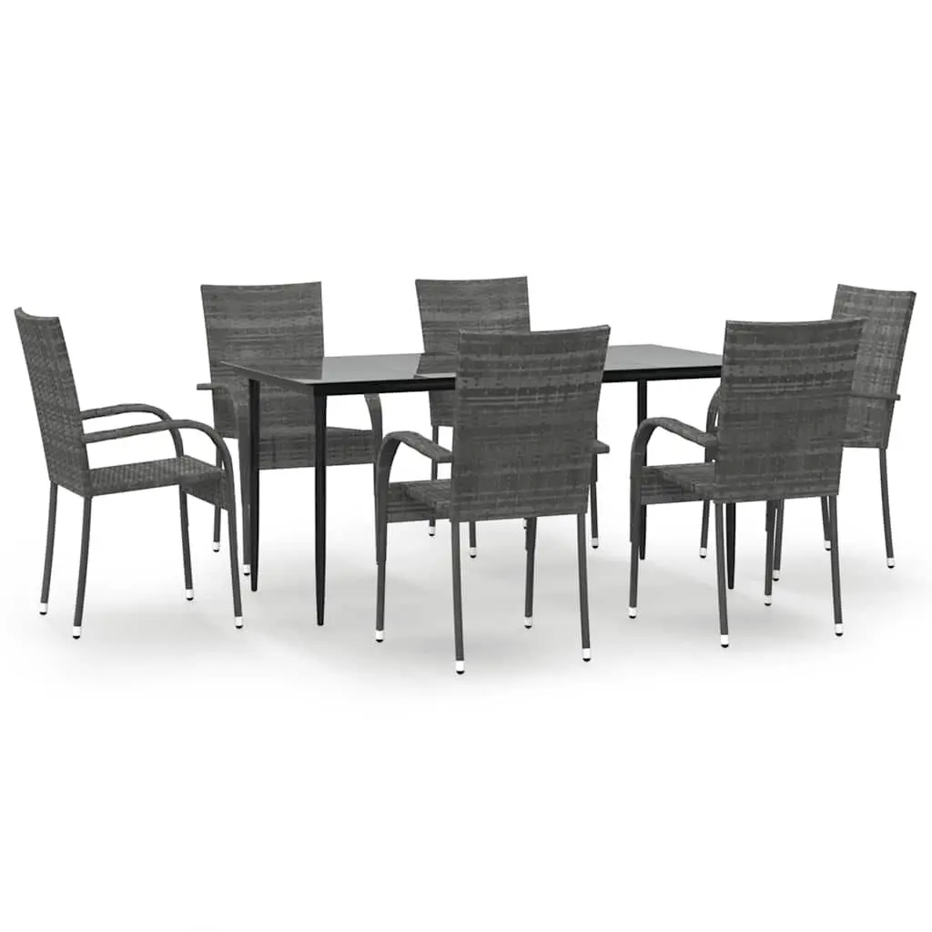 7 Piece Garden Dining Set Grey Poly Rattan Outdoor Furniture Patio Table Chairs