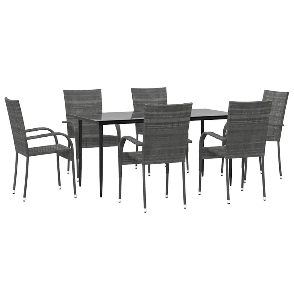 7 Piece Garden Dining Set Grey Poly Rattan Outdoor Furniture Patio Table Chairs