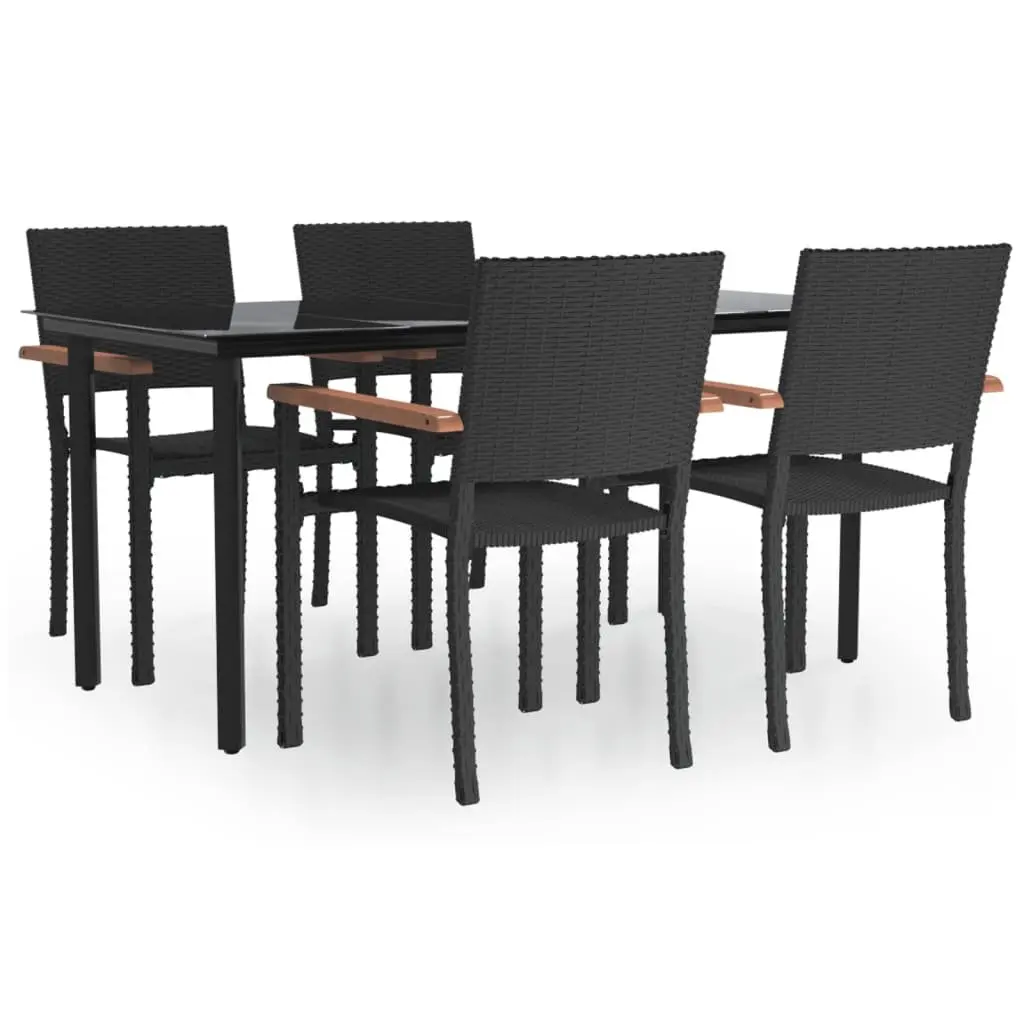 5 Piece Garden Dining Set Black Poly Rattan Outdoor Patio Furniture Table Chairs