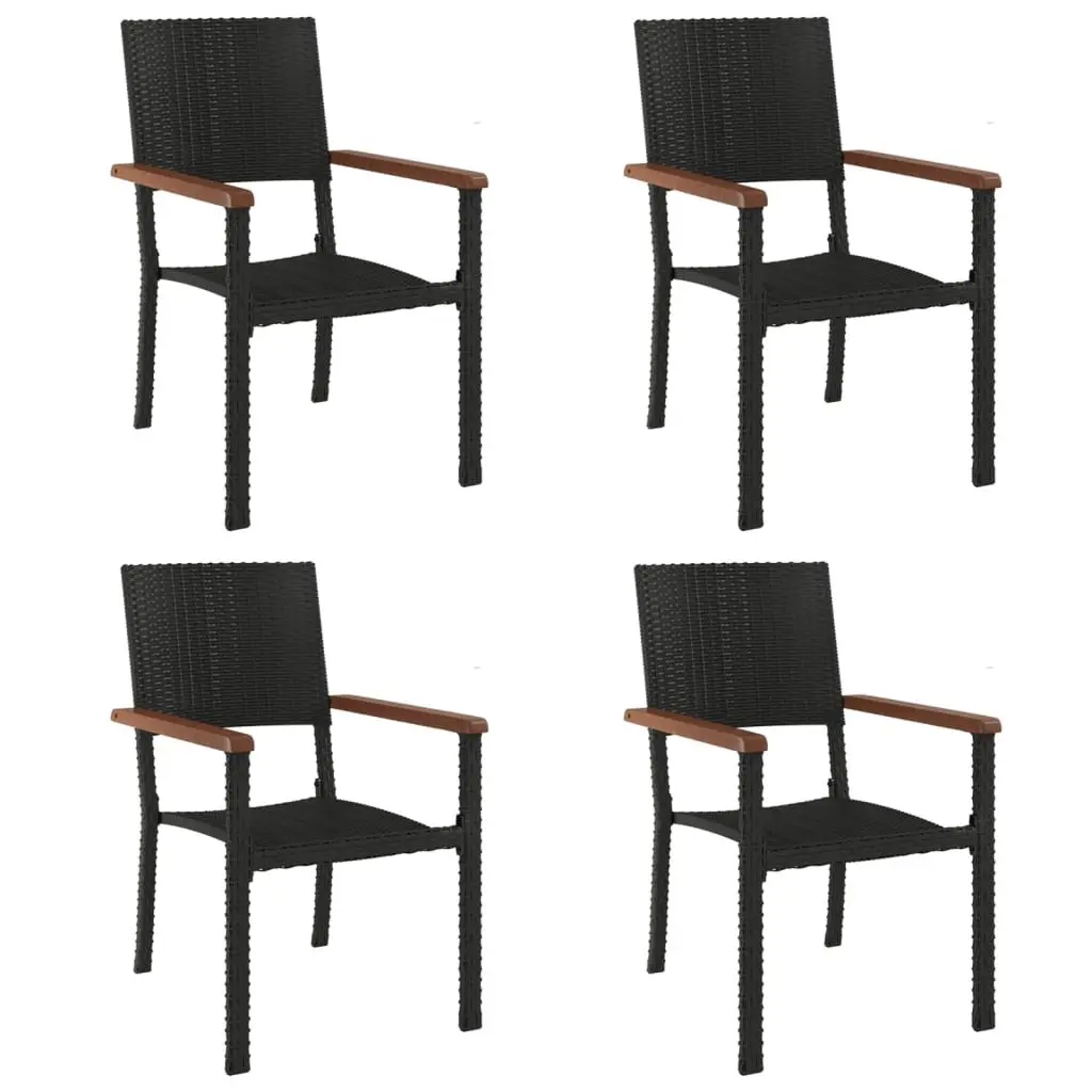 5 Piece Garden Dining Set Black Poly Rattan Outdoor Patio Furniture Table Chairs