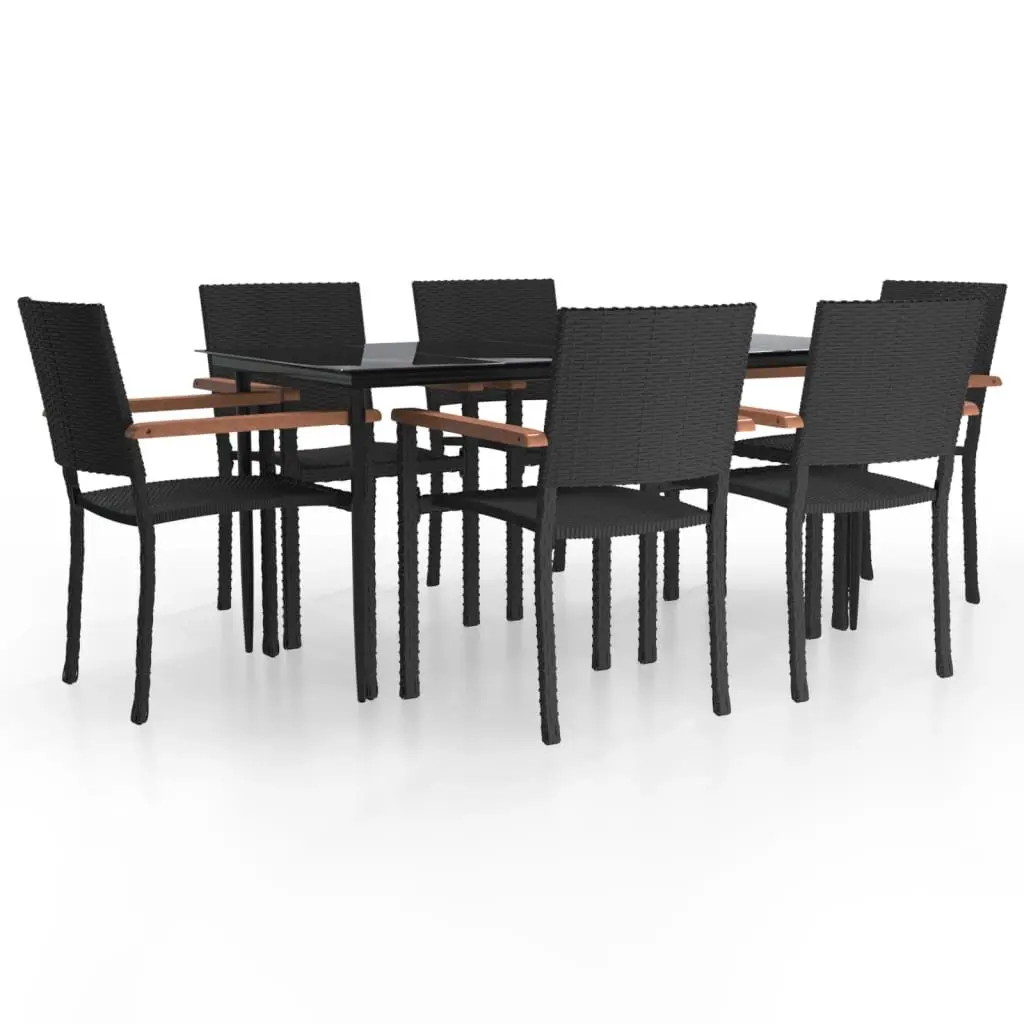 Garden Dining Set 7 Piece Black Poly Rattan Patio Furniture Outdoor Table Chairs