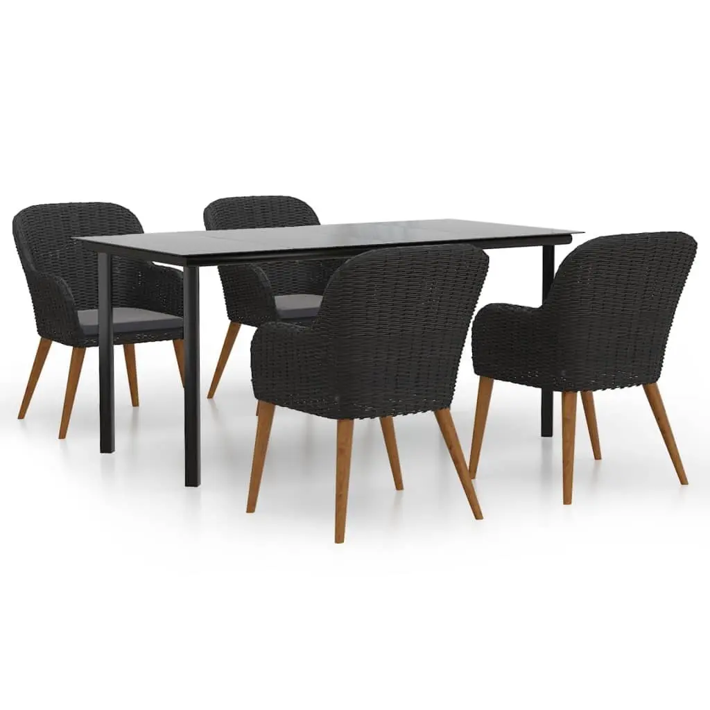 Garden Dining Set Acacia Wood 5 Piece Outdoor Patio Furniture Black