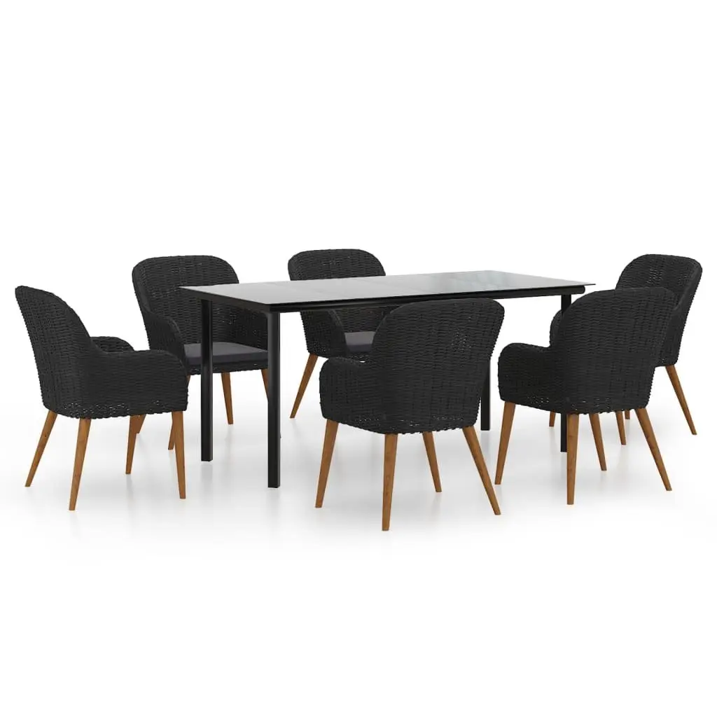 Outdoor Dining Set Acacia Wood Powder-Coated Steel 7 Pieces Black