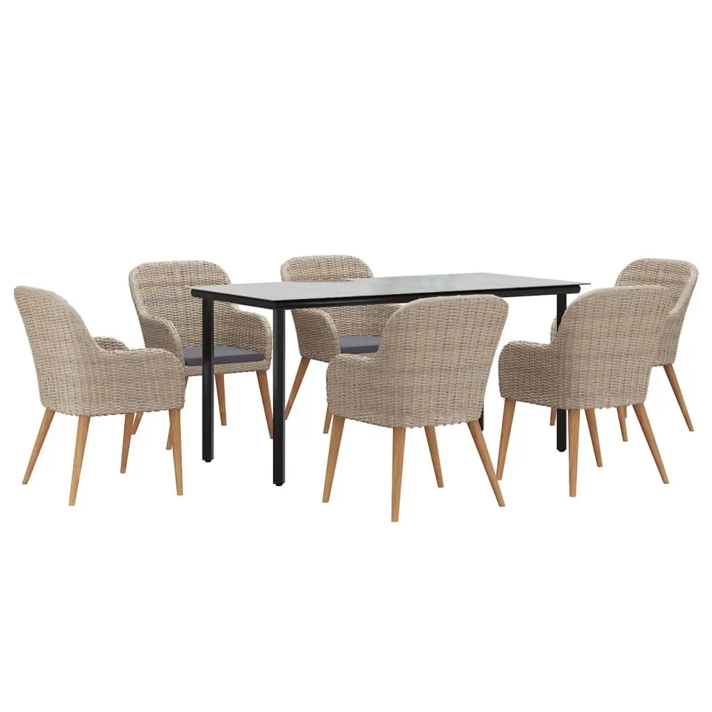 Garden Dining Set Solid Acacia Wood 7 Piece Outdoor Furniture Brown Patio Table Chairs Cushions