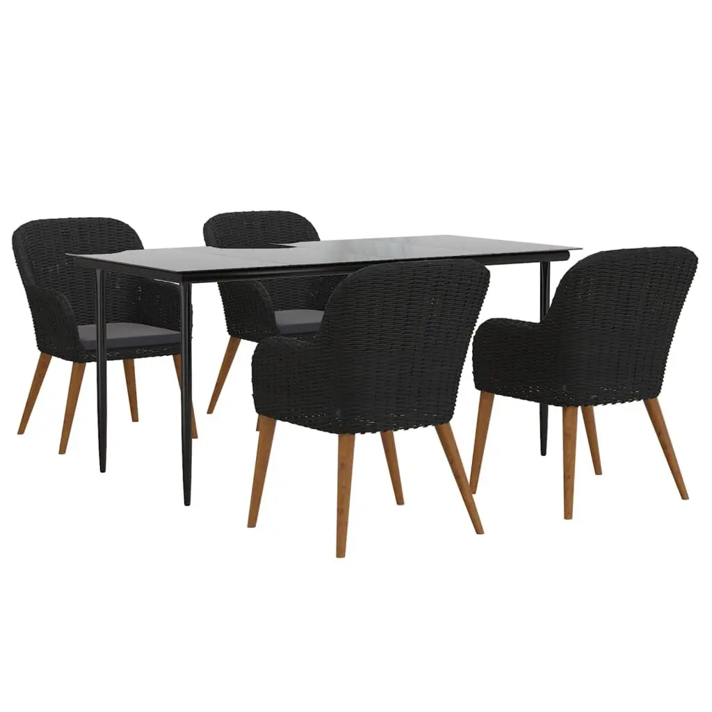 Garden Dining Set Solid Acacia Wood Powder-coated Steel 5 Piece Outdoor Furniture Table Chairs Cushions Black