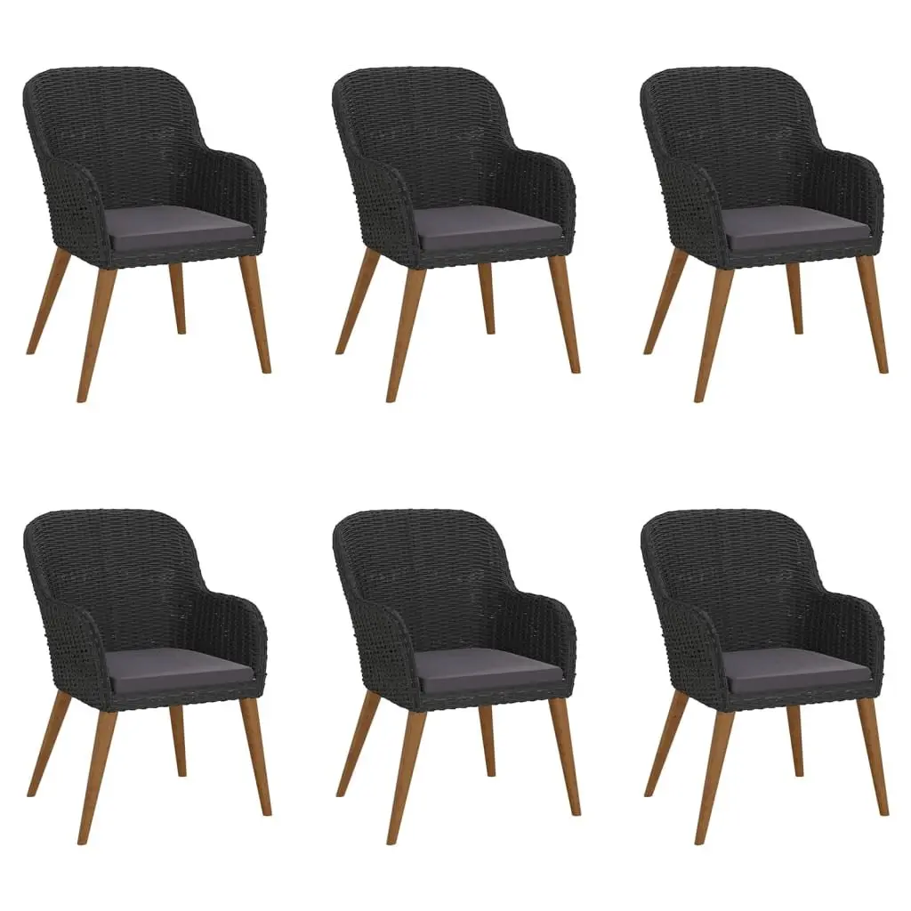 7 Piece Outdoor Garden Dining Set Black Acacia Wood Glass Tabletop Chairs