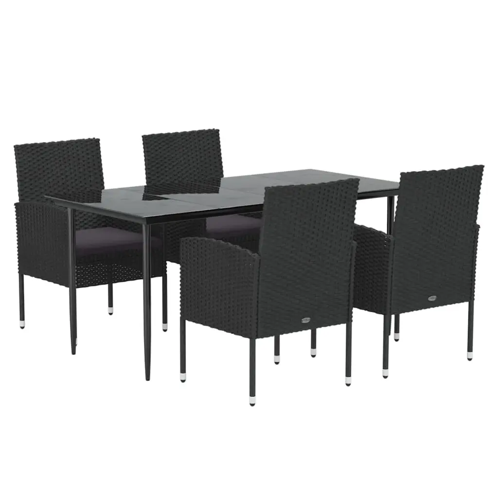 5 Piece Outdoor Dining Set Poly Rattan Black with Cushions