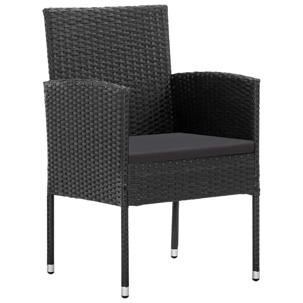 5 Piece Outdoor Dining Set Poly Rattan Black with Cushions