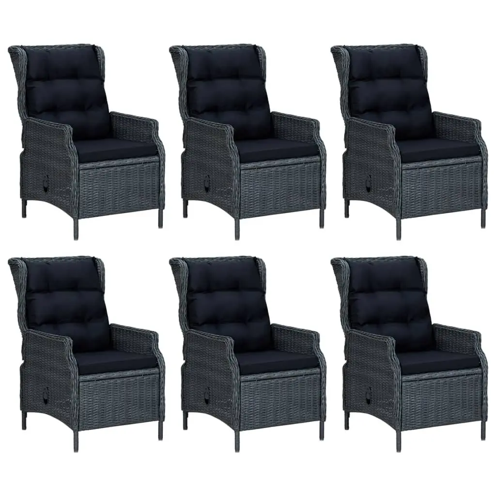 7 Piece Garden Dining Set Grey PE Rattan Powder-coated Steel Table with Tempered Glass Top and Chairs