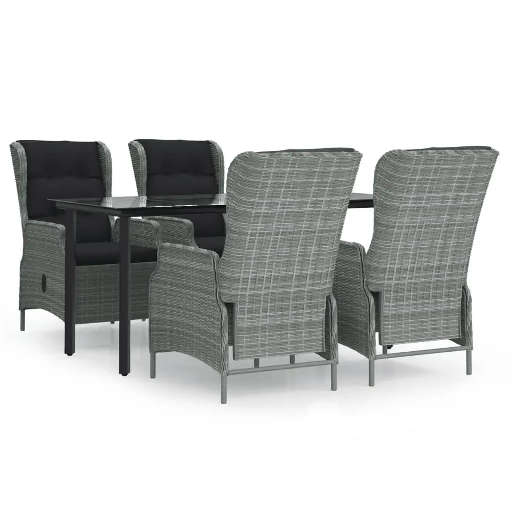 Garden Dining Set Grey PE Rattan 5 Piece Outdoor Furniture with Powder Coated Steel Frames and Tempered Glass Tabletop
