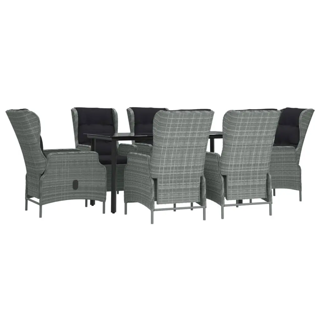Garden Dining Set Grey PE Rattan 7 Piece Outdoor Furniture with Powder Coated Steel Frame and Tempered Glass Tabletop