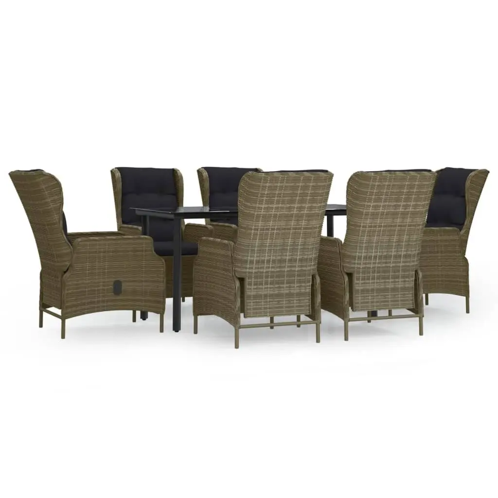 Outdoor Patio Dining Set 7 Piece Brown PE Rattan and Steel Table with Adjustable Backrest Chairs