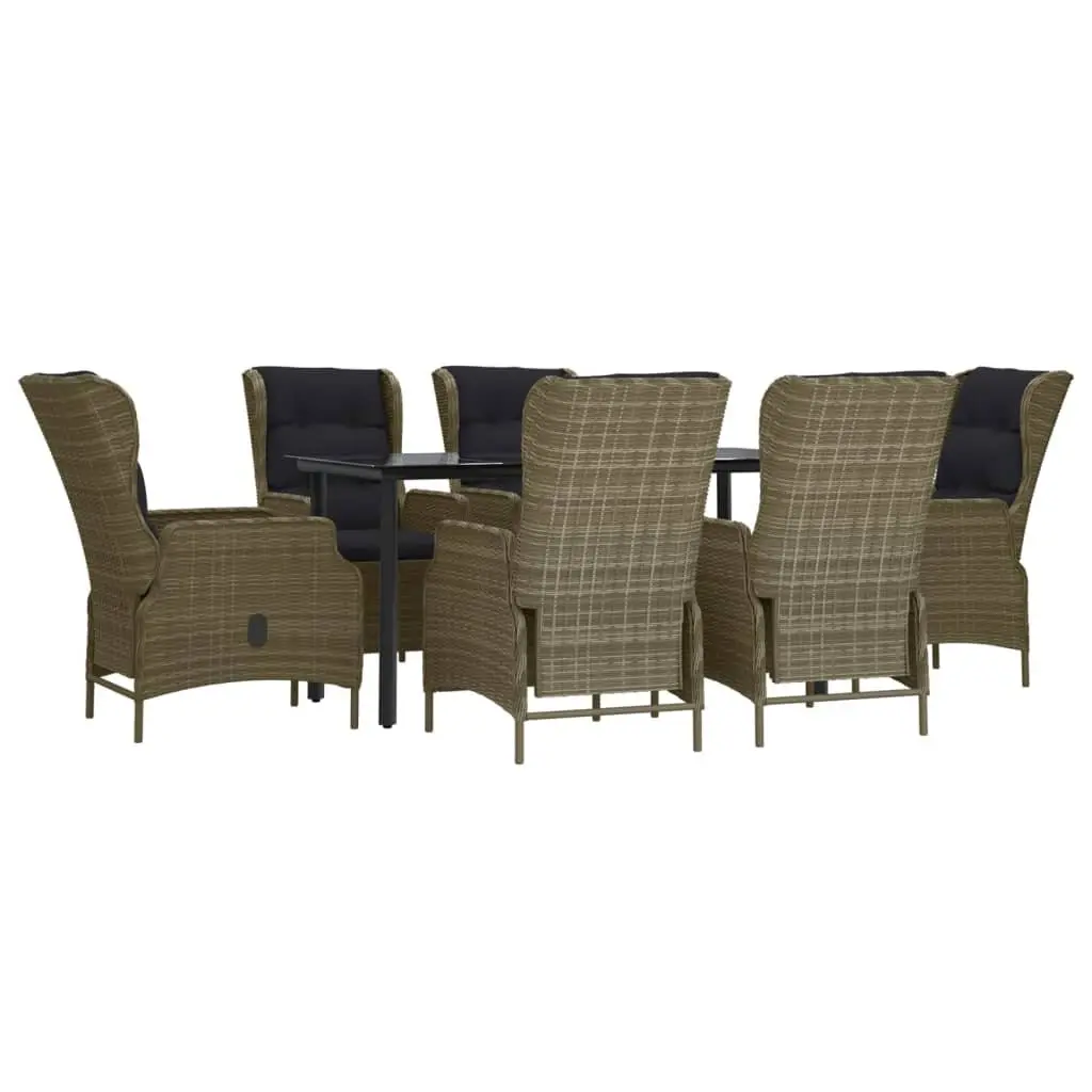 Outdoor Patio Dining Set 7 Piece Brown PE Rattan and Steel Table with Adjustable Backrest Chairs