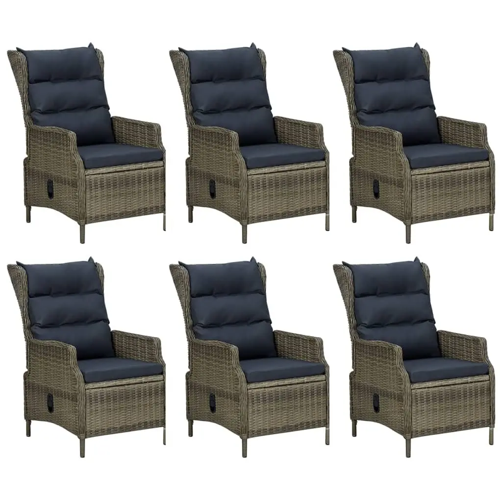Outdoor Patio Dining Set 7 Piece Brown PE Rattan and Steel Table with Adjustable Backrest Chairs